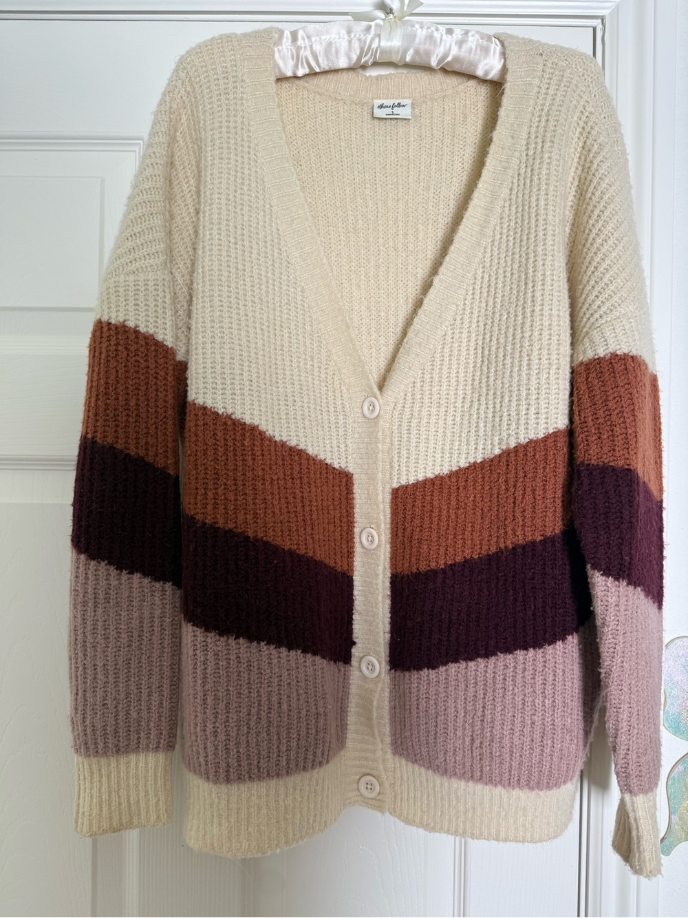 Others Follow chevron colorblock button-front knit cardigan